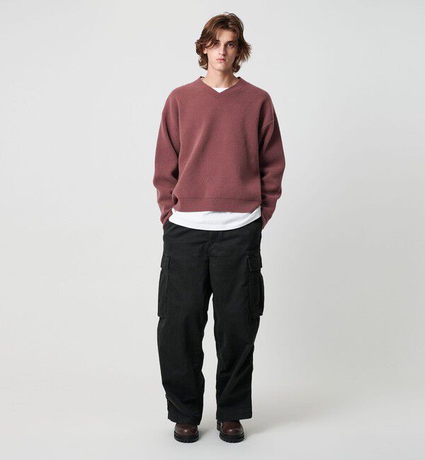 MONKEY TIME「プレーティング クロップド Vネック ニット」|ニット・セーター|