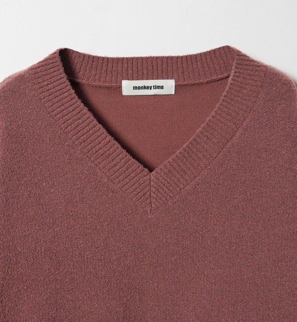 MONKEY TIME「プレーティング クロップド Vネック ニット」|ニット・セーター|