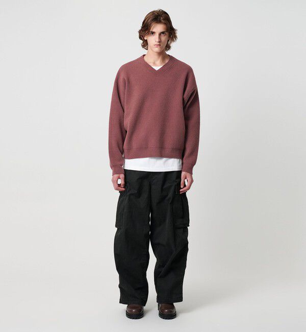 MONKEY TIME「プレーティング クロップド Vネック ニット」|ニット・セーター|