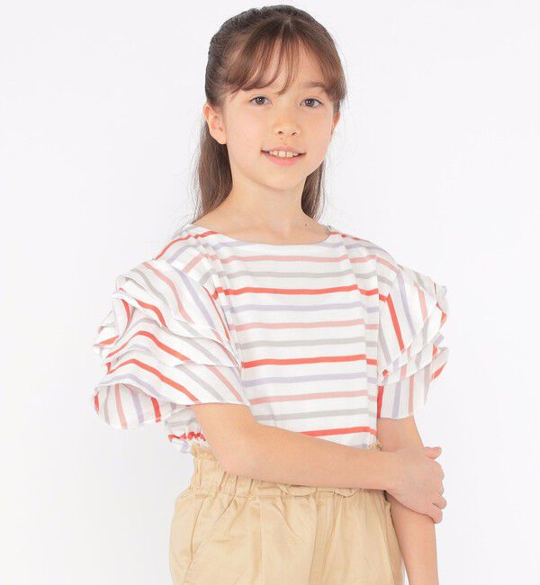 SHIPS KIDS「SHIPS KIDS:140～150cm / オーガニック コットン フリル スリーブ TEE」|Tシャツ・カットソー|