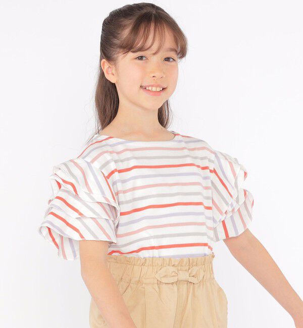 SHIPS KIDS「SHIPS KIDS:140～150cm / オーガニック コットン フリル スリーブ TEE」|Tシャツ・カットソー|