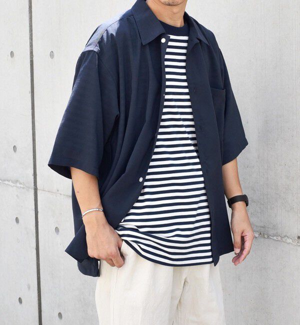 SHIPS any「SHIPS any: 〈洗濯機可能〉リネン混 リラックスフィット オープンカラー エアリー シャツ◇」|シャツ・ブラウス|ネイビー