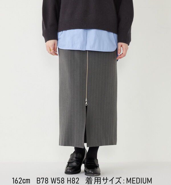 SHIPS Colors 「SHIPS Colors:〈手洗い可能〉ストライプ ジップ タイトスカート グレー◇」|タイト|