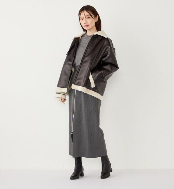 SHIPS Colors 「SHIPS Colors:〈手洗い可能〉ストライプ ジップ タイトスカート グレー◇」|タイト|