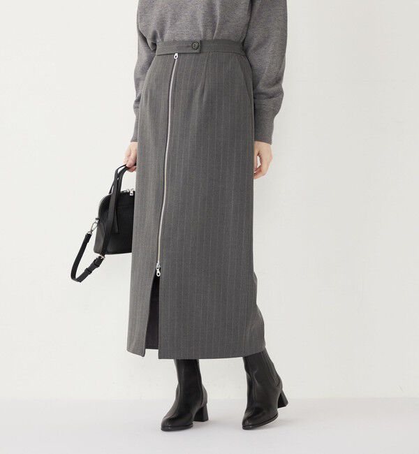 SHIPS Colors 「SHIPS Colors:〈手洗い可能〉ストライプ ジップ タイトスカート グレー◇」|タイト|