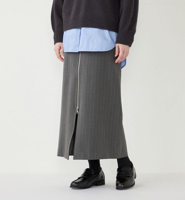 SHIPS Colors 「SHIPS Colors:〈手洗い可能〉ストライプ ジップ タイトスカート グレー◇」|タイト|