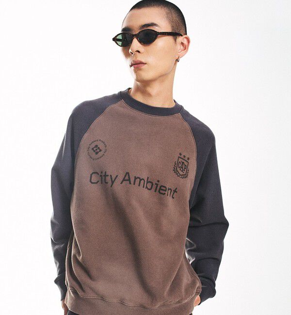 SHIPS「City Ambient Products: ラグランスリーブ プリント スウェット」|スウェット・ジャージ|ブラウン