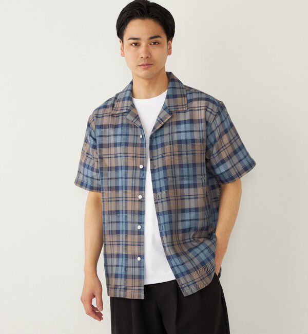 SHIPS Colors 「SHIPS Colors: 〈洗濯機可能〉 カラミ チェック オープンカラー シャツ」|シャツ・ブラウス|ネイビー