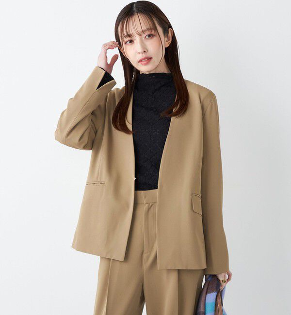 SHIPS Colors 「SHIPS Colors:〈手洗い可能〉2WAY ストレッチ Vカラー ジャケット（セットアップ対応可能）◇」|ノーカラージャケット|ベージュ