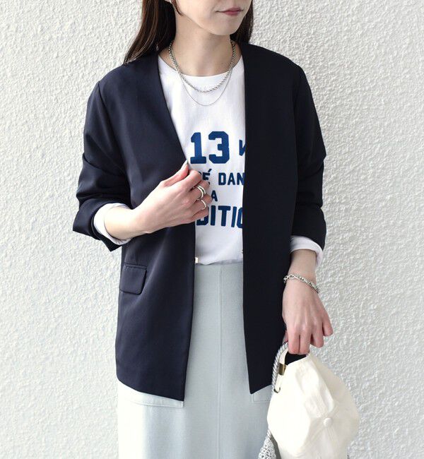 SHIPS Colors 「SHIPS Colors:〈手洗い可能〉2WAY ストレッチ Vカラー ジャケット（セットアップ対応可能）◇」|ノーカラージャケット|ネイビー