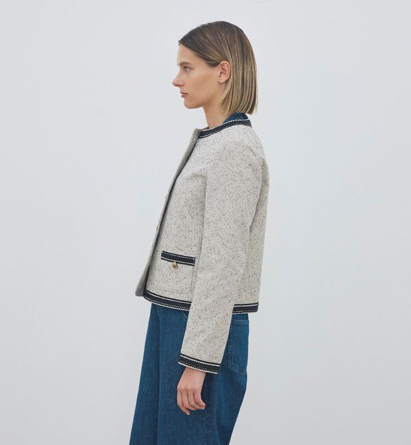 DES PRES「【WEB先行予約】メランジツイル クルーネックコンパクトジャケット」|ノーカラージャケット|