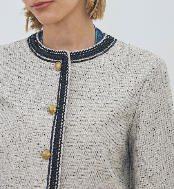 DES PRES「【WEB先行予約】メランジツイル クルーネックコンパクトジャケット」|ノーカラージャケット|