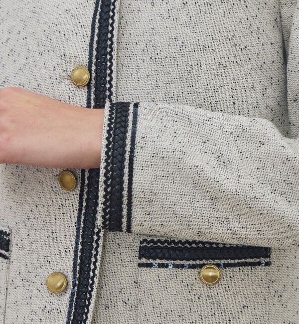 DES PRES「【WEB先行予約】メランジツイル クルーネックコンパクトジャケット」|ノーカラージャケット|