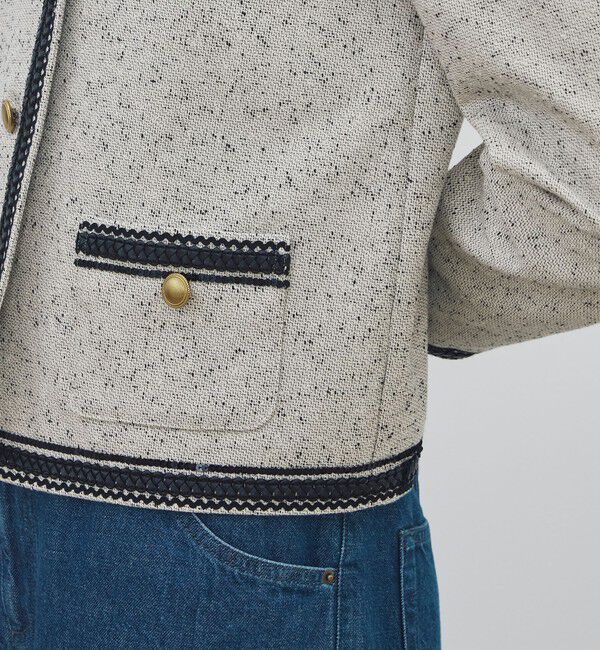 DES PRES「【WEB先行予約】メランジツイル クルーネックコンパクトジャケット」|ノーカラージャケット|