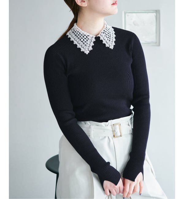 IENA「《予約》レース襟 RIBホールガーメントプルオーバー」|ニット・セーター|