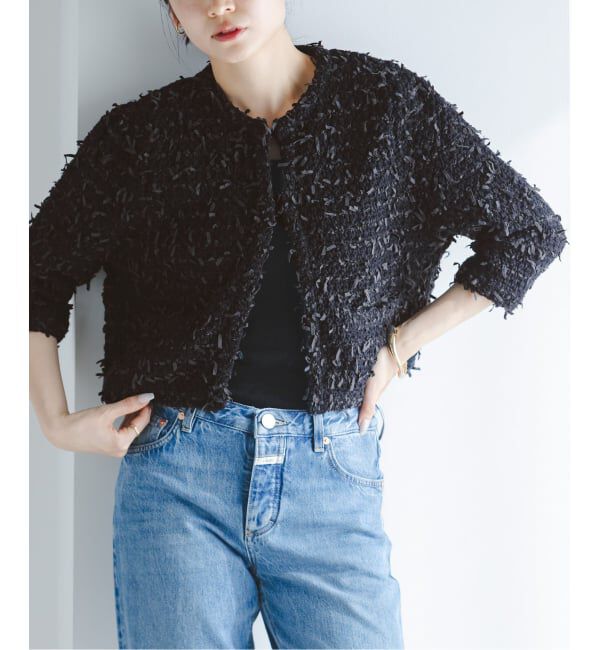 NOBLE「Venit/ヴェニット TAPE YARN KNIT JACKET」|ノーカラージャケット|