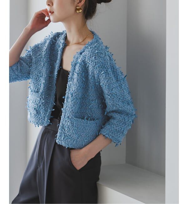 NOBLE「Venit/ヴェニット TAPE YARN KNIT JACKET」|ノーカラージャケット|