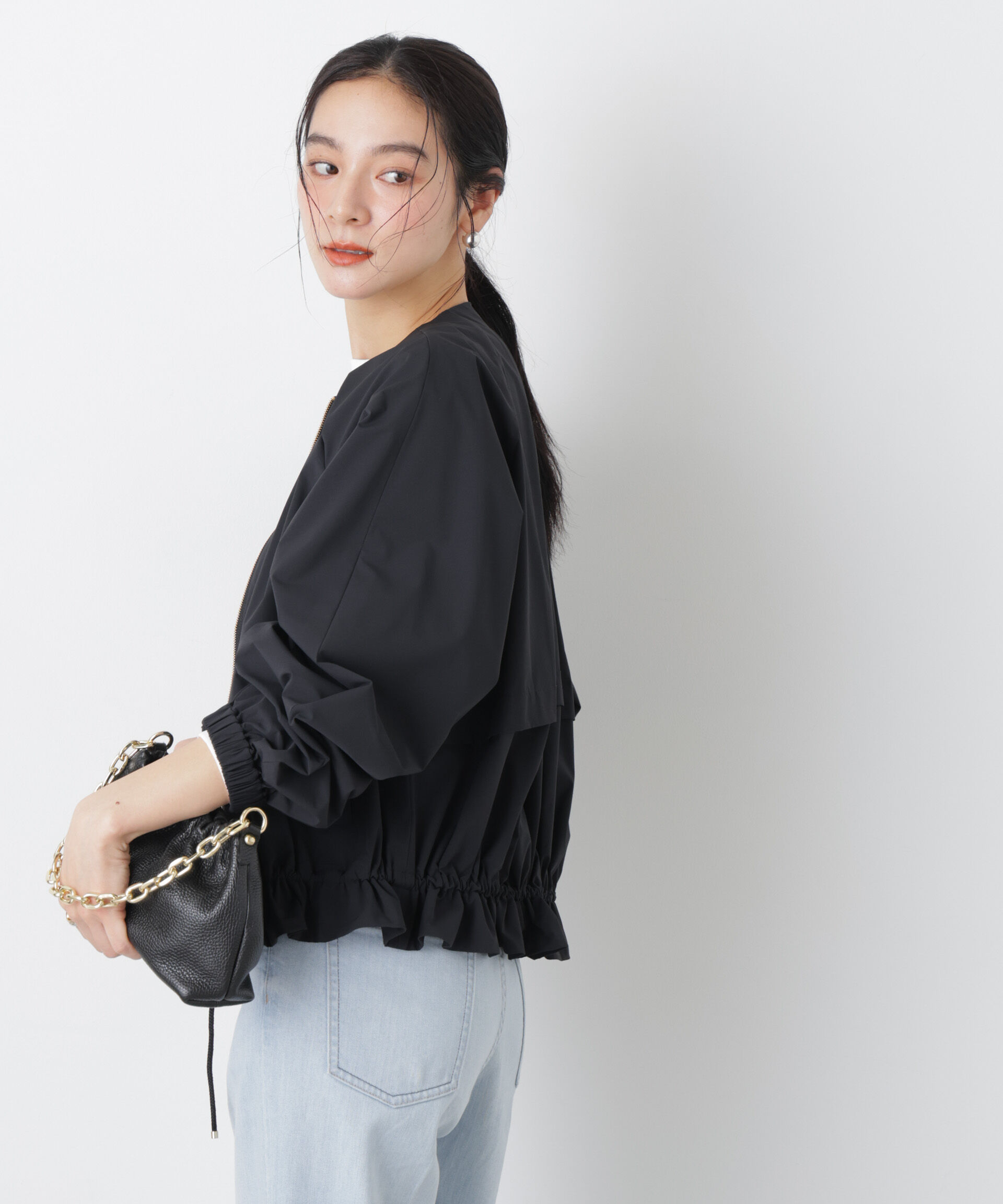 nano･universe「ノーカラードロストタックブルゾン」|ブルゾン・スタジャン|