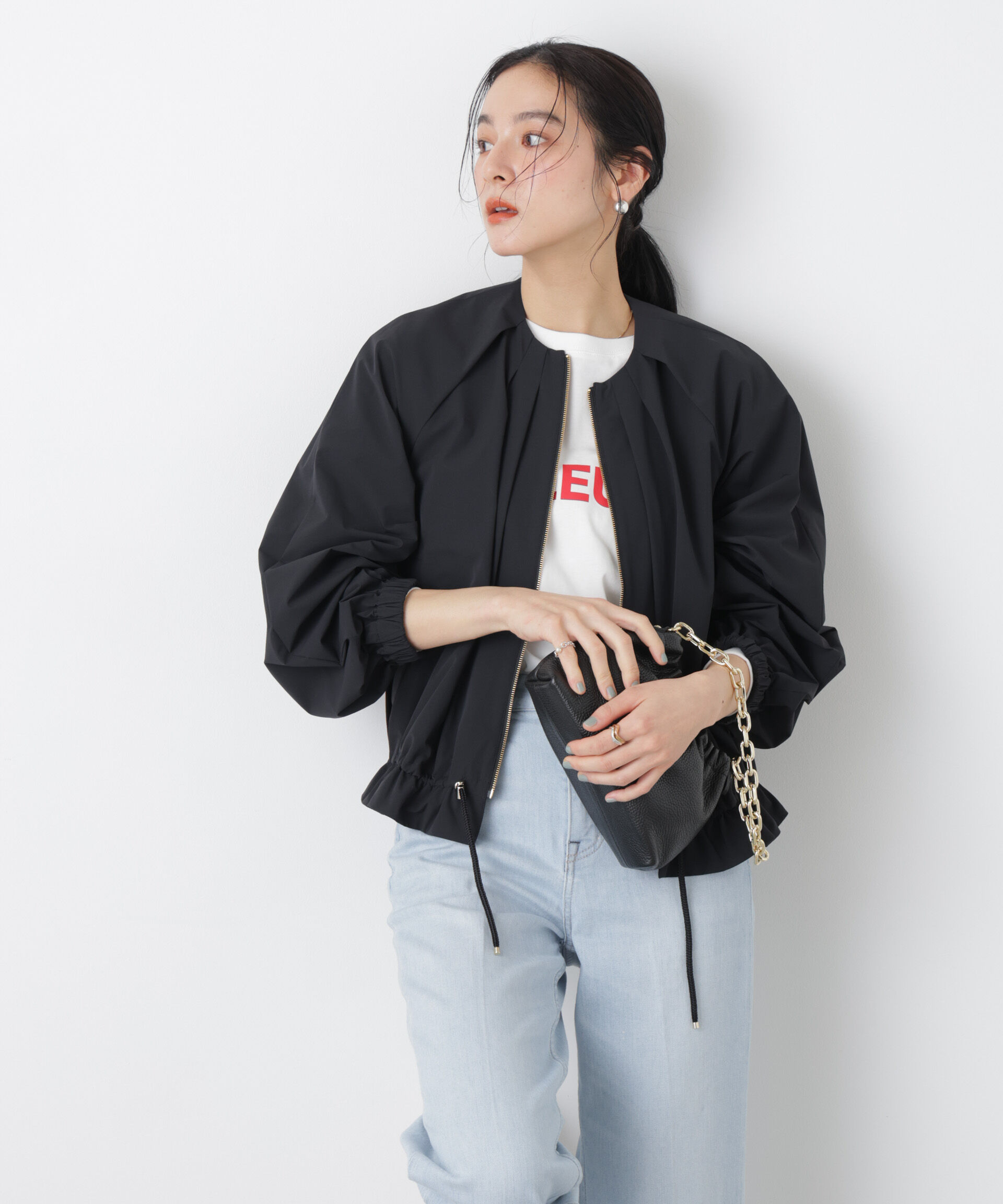 nano･universe「ノーカラードロストタックブルゾン」|ブルゾン・スタジャン|