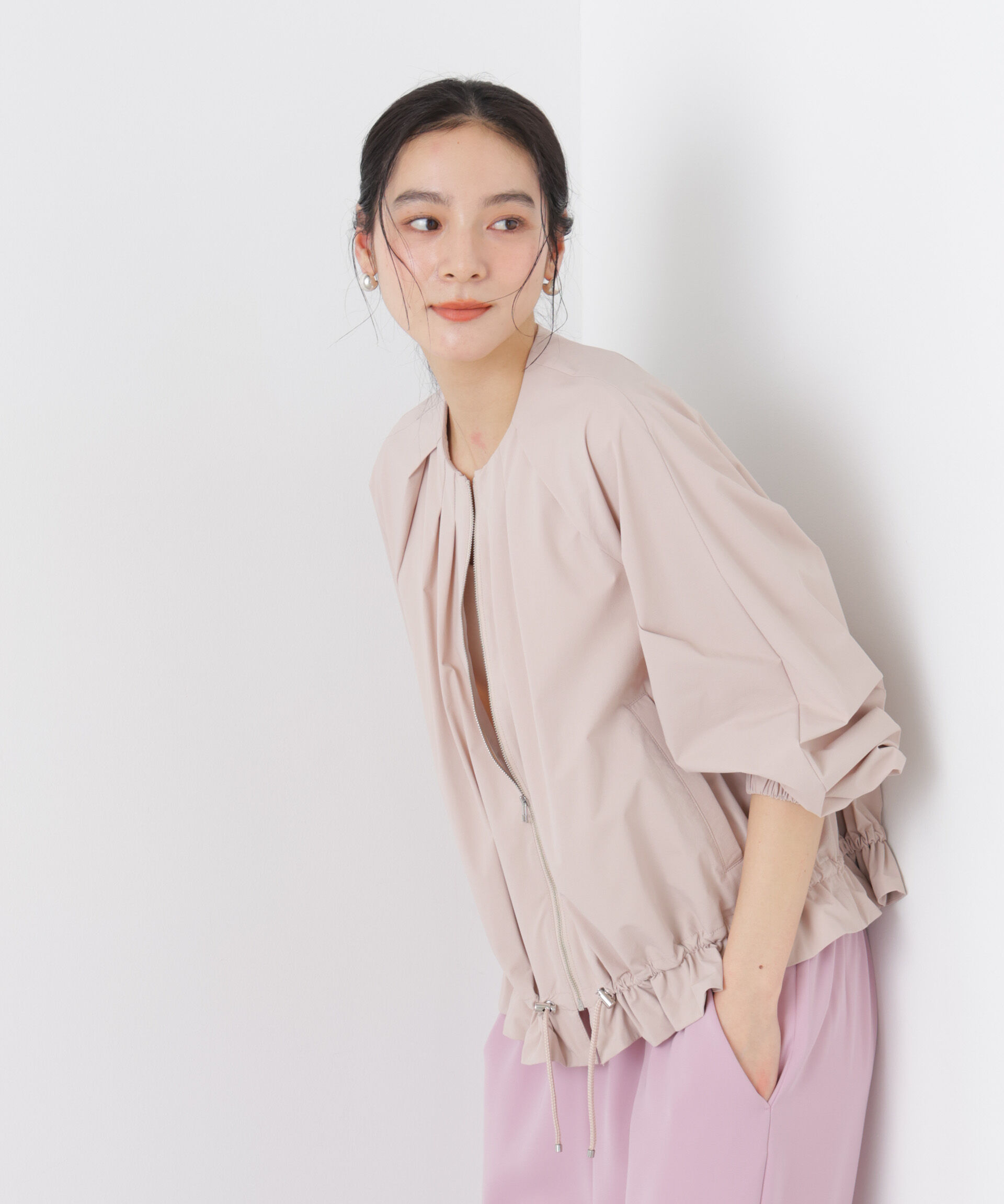 nano･universe「ノーカラードロストタックブルゾン」|ブルゾン・スタジャン|L.ピンク1