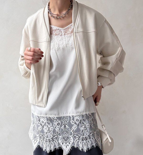  「【WEB限定】袖タックチュール切替ブルゾン」|ブルゾン・スタジャン|オフホワイト