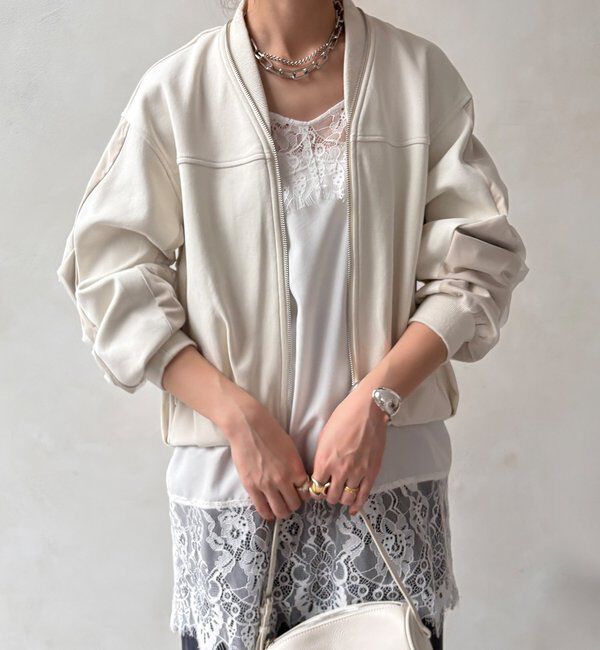  「【WEB限定】袖タックチュール切替ブルゾン」|ブルゾン・スタジャン|