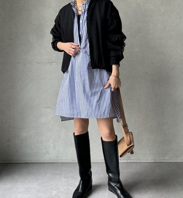  「【WEB限定】袖タックチュール切替ブルゾン」|ブルゾン・スタジャン|