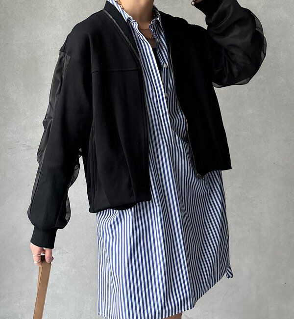  「【WEB限定】袖タックチュール切替ブルゾン」|ブルゾン・スタジャン|