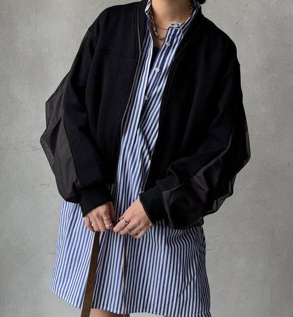  「【WEB限定】袖タックチュール切替ブルゾン」|ブルゾン・スタジャン|