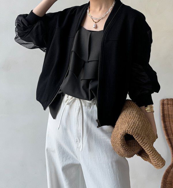  「【WEB限定】袖タックチュール切替ブルゾン」|ブルゾン・スタジャン|