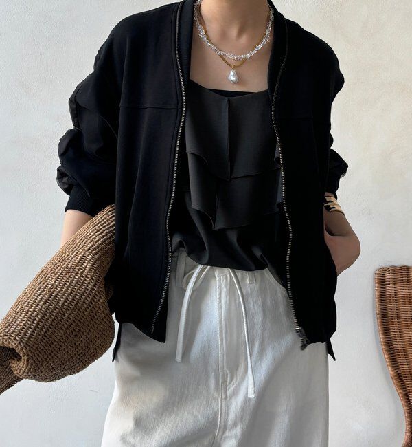  「【WEB限定】袖タックチュール切替ブルゾン」|ブルゾン・スタジャン|