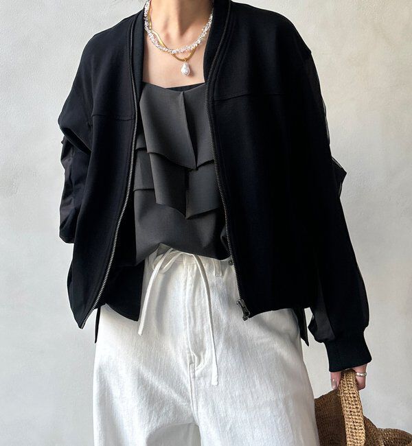  「【WEB限定】袖タックチュール切替ブルゾン」|ブルゾン・スタジャン|