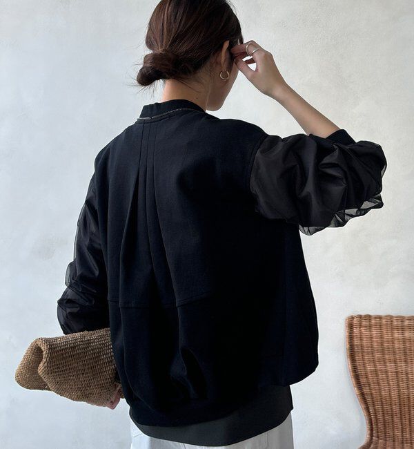  「【WEB限定】袖タックチュール切替ブルゾン」|ブルゾン・スタジャン|