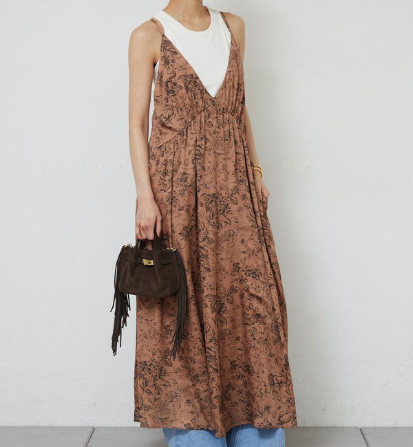  「ボタニカルサテンディープVキャミワンピース」|ワンピース|ブラウン