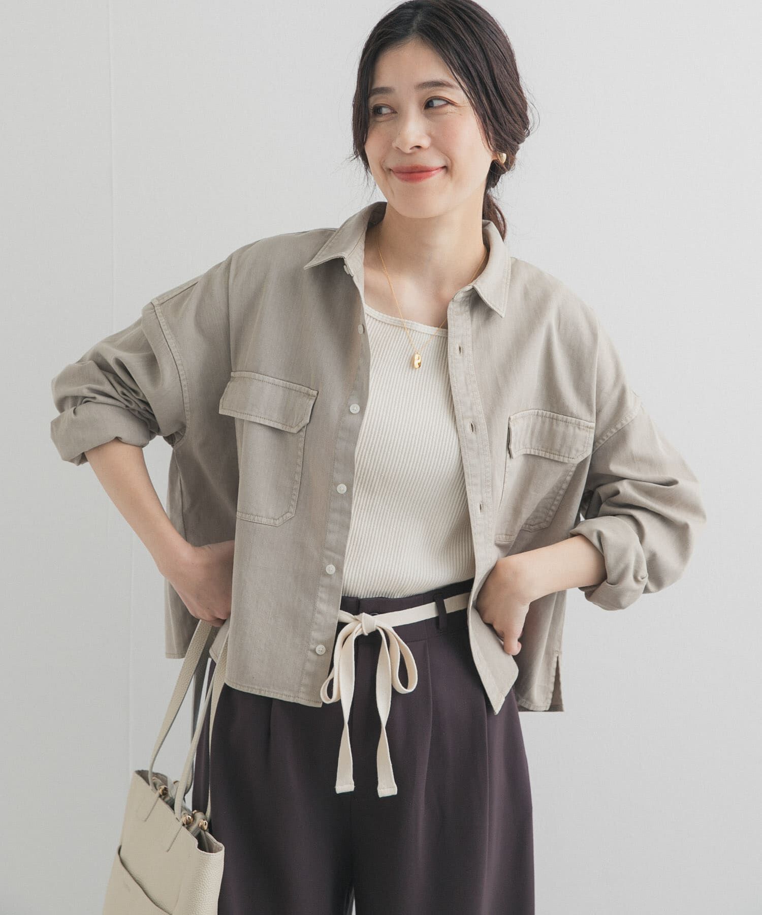 URBAN RESEARCH DOORS「デニムショート丈シャツ」|シャツ・ブラウス|ベージュ