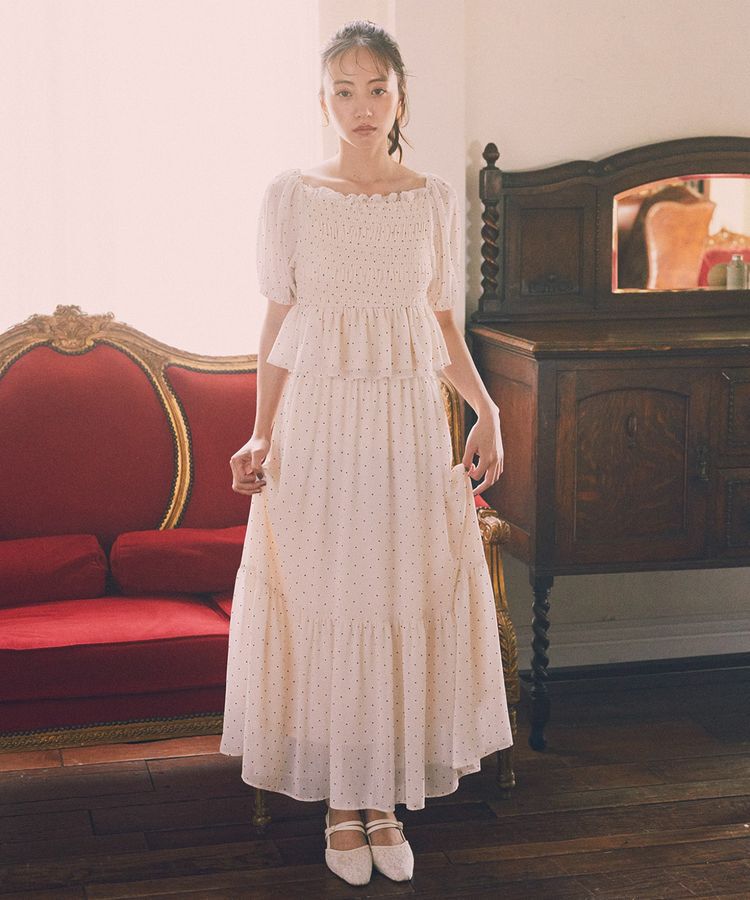 earth music&ecology「SET2点フロッキードットブラウス＋スカート」|スーツ|Ivory