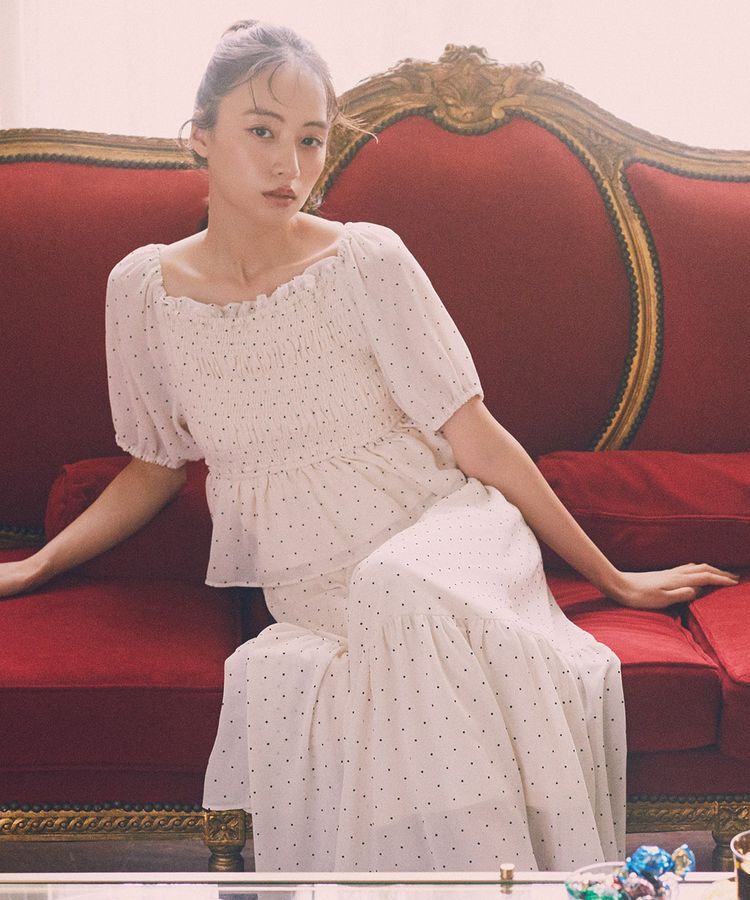 earth music&ecology「SET2点フロッキードットブラウス＋スカート」|スーツ|