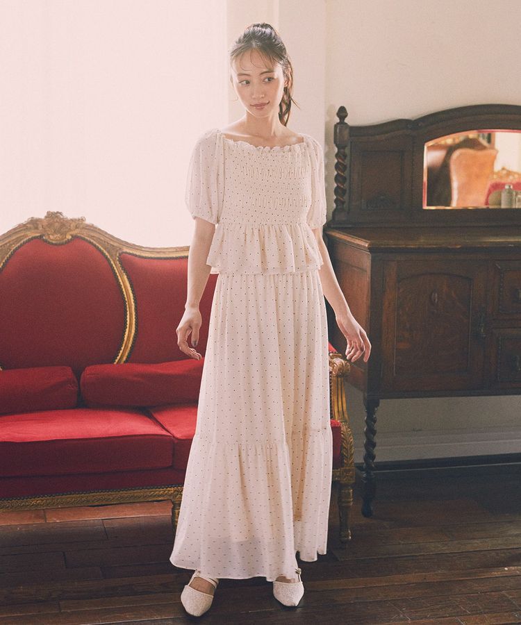 earth music&ecology「SET2点フロッキードットブラウス＋スカート」|スーツ|