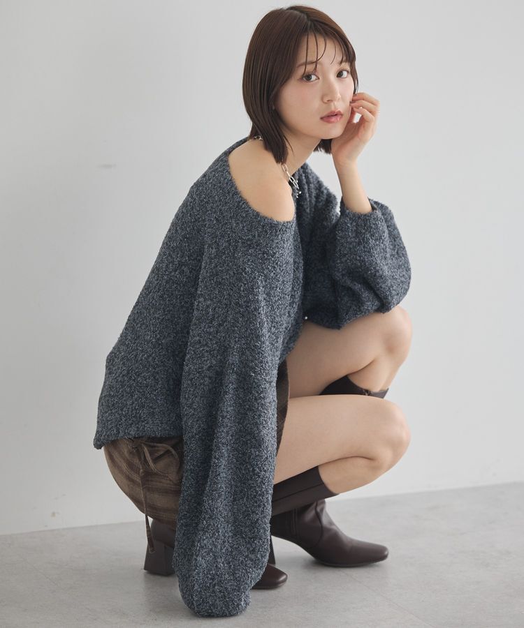 earth music&ecology「オフショルフェザーニットプルオーバー」|ニット・セーター|