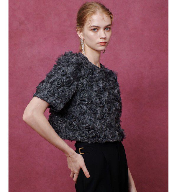 LOULOU WILLOUGHBY「【LOULOU WILLOUGHBY】チュールローズブルゾン」|ブルゾン・スタジャン|ブラック