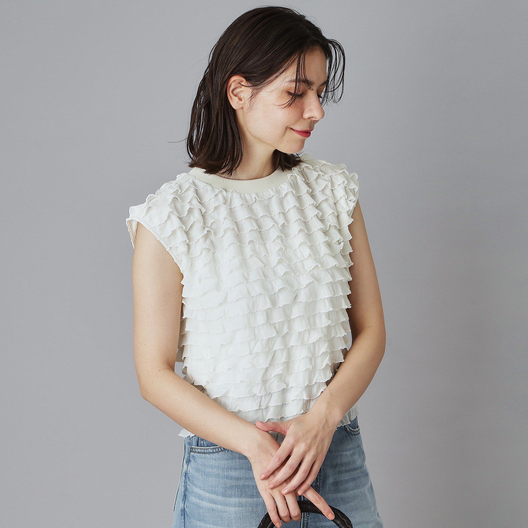 DRESSTERIOR「PROVOKE（プロヴォーク）【別注】フリルフレンチスリーブトップス」|Tシャツ・カットソー|