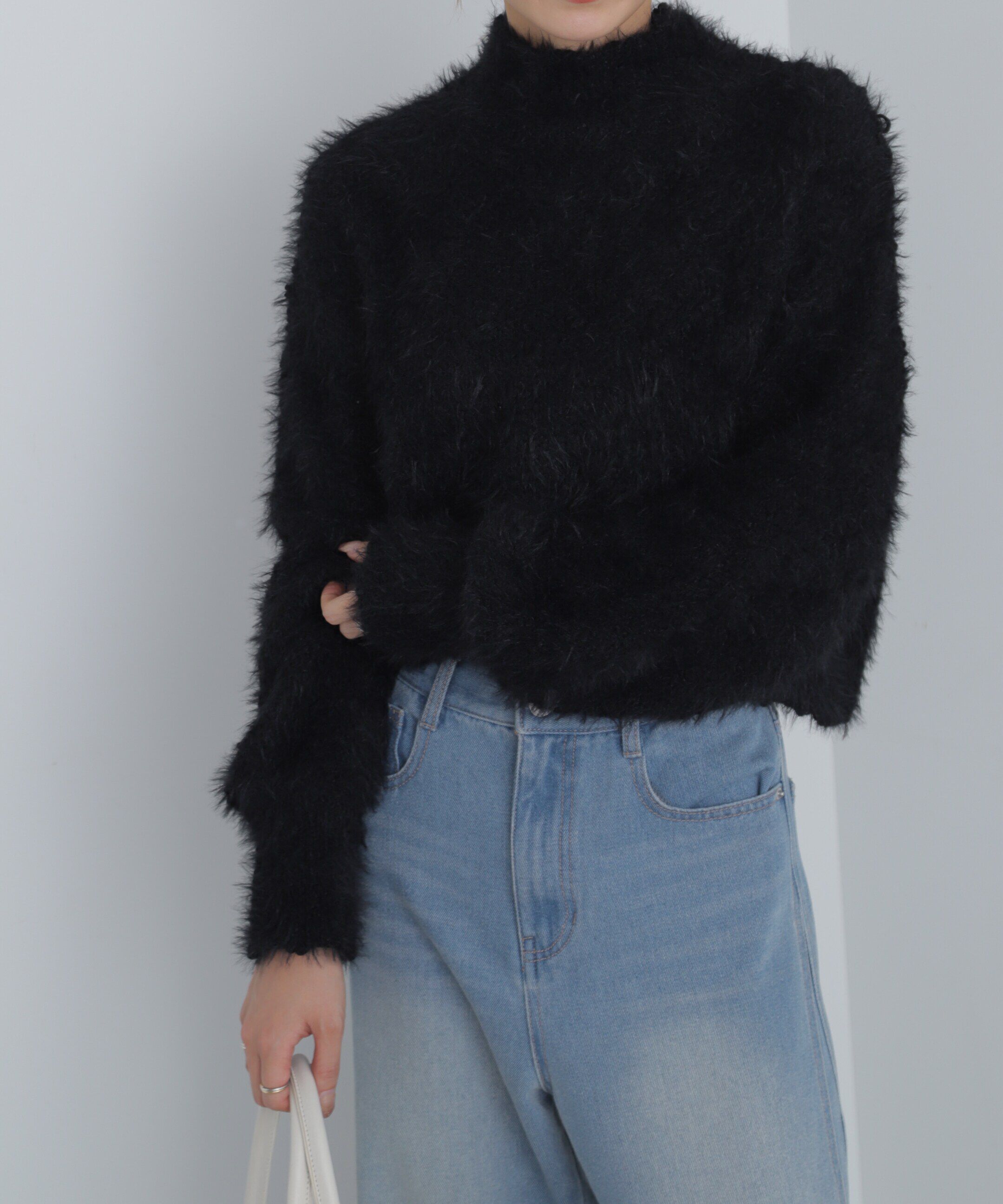  「フェザーモールポップコーンミックスニット」|ニット・セーター|ブラック