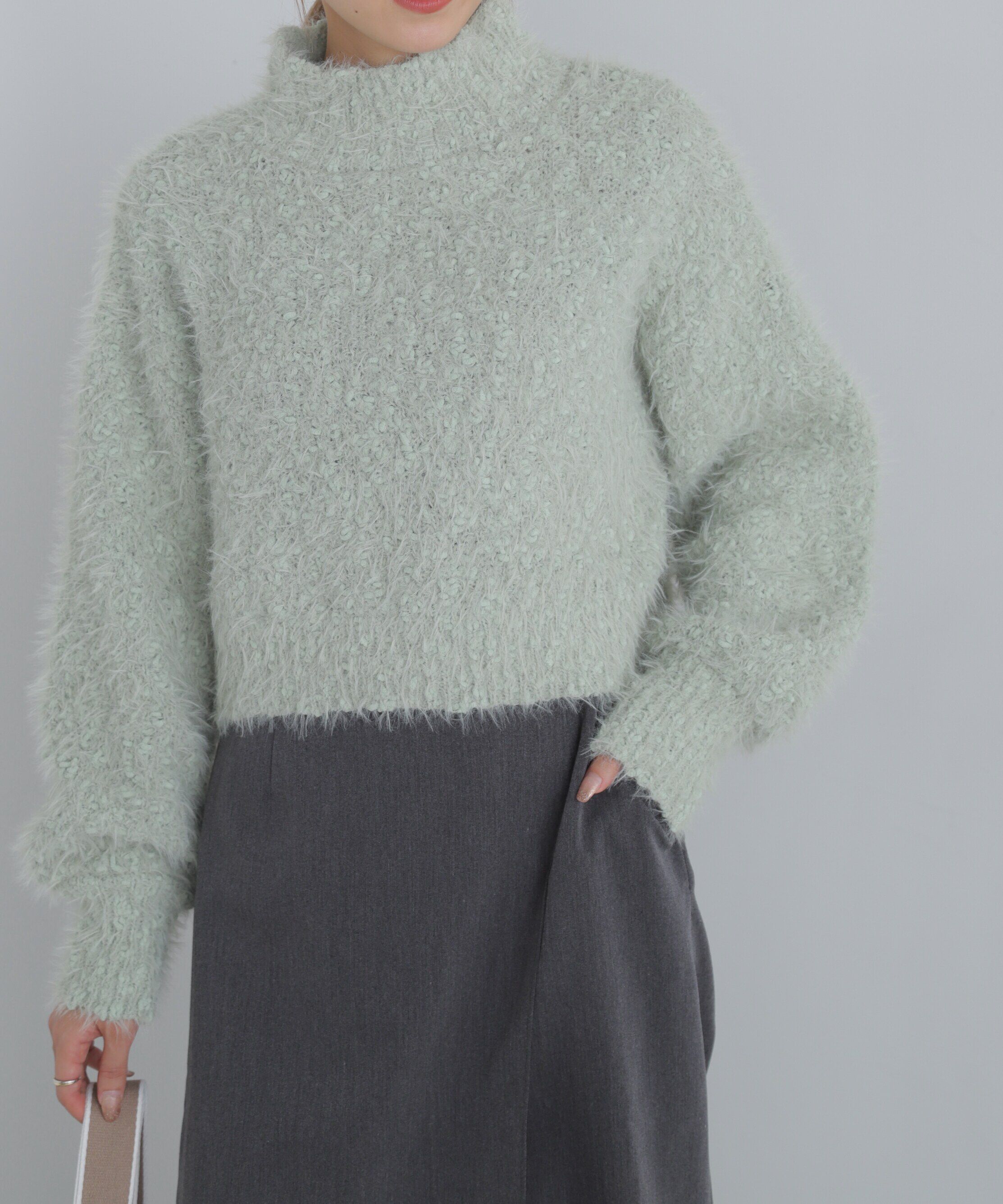  「フェザーモールポップコーンミックスニット」|ニット・セーター|ライトグリー