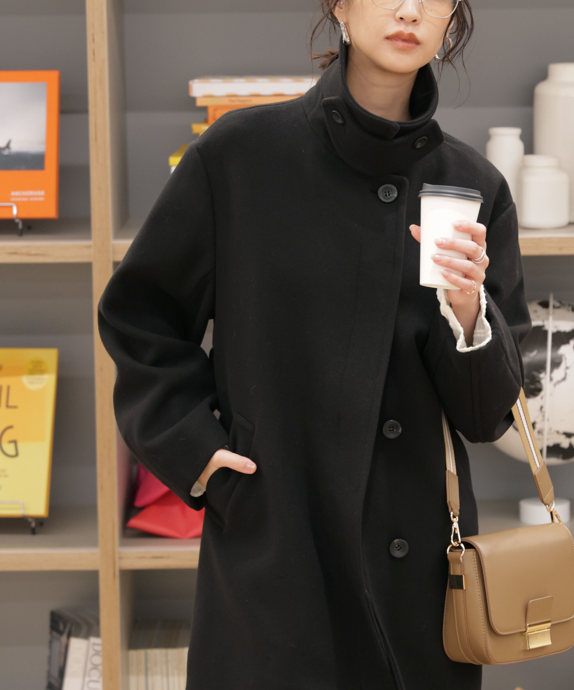  「スタンドカラーミドル丈ツイードコート」|その他|