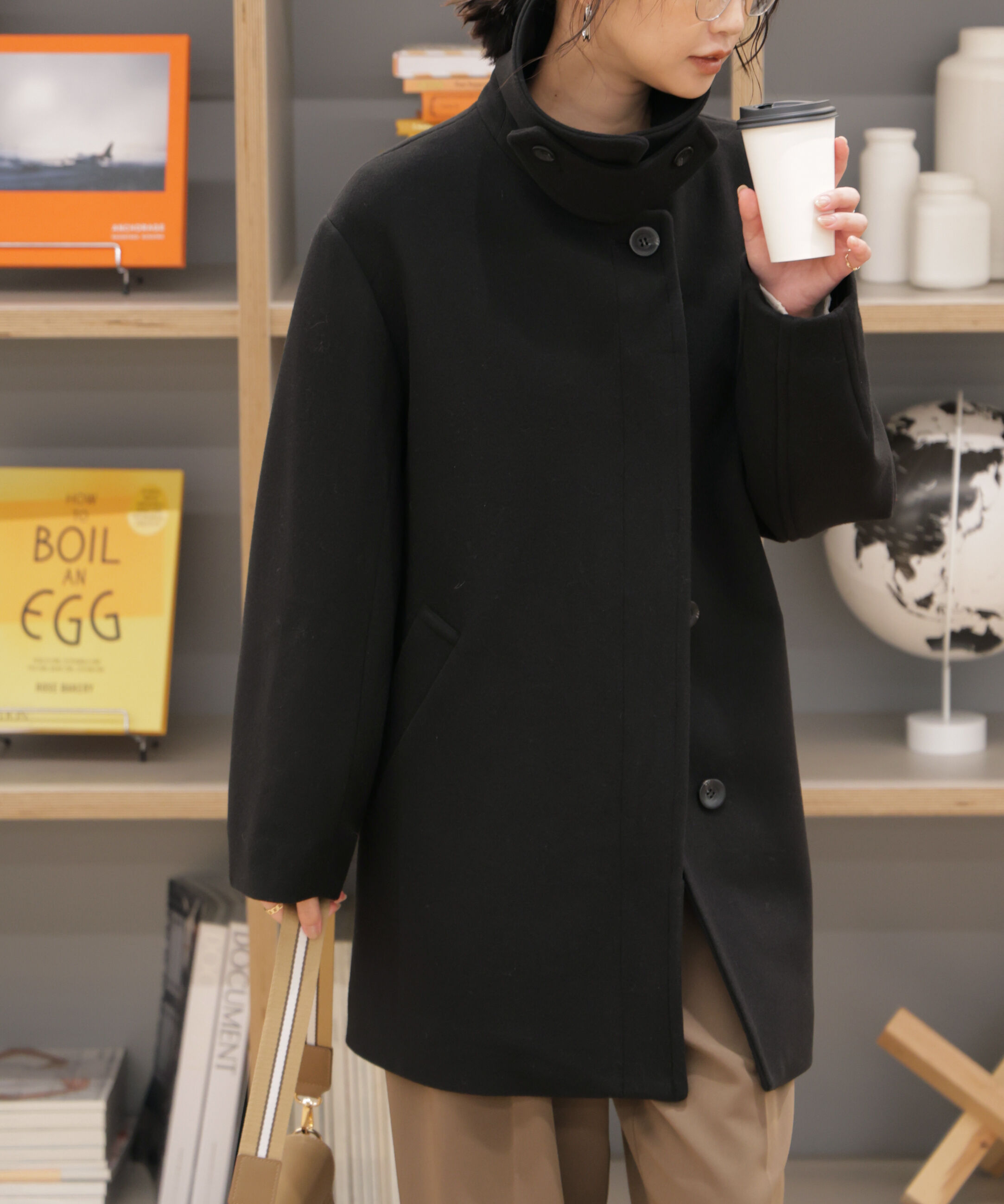  「スタンドカラーミドル丈ツイードコート」|その他|