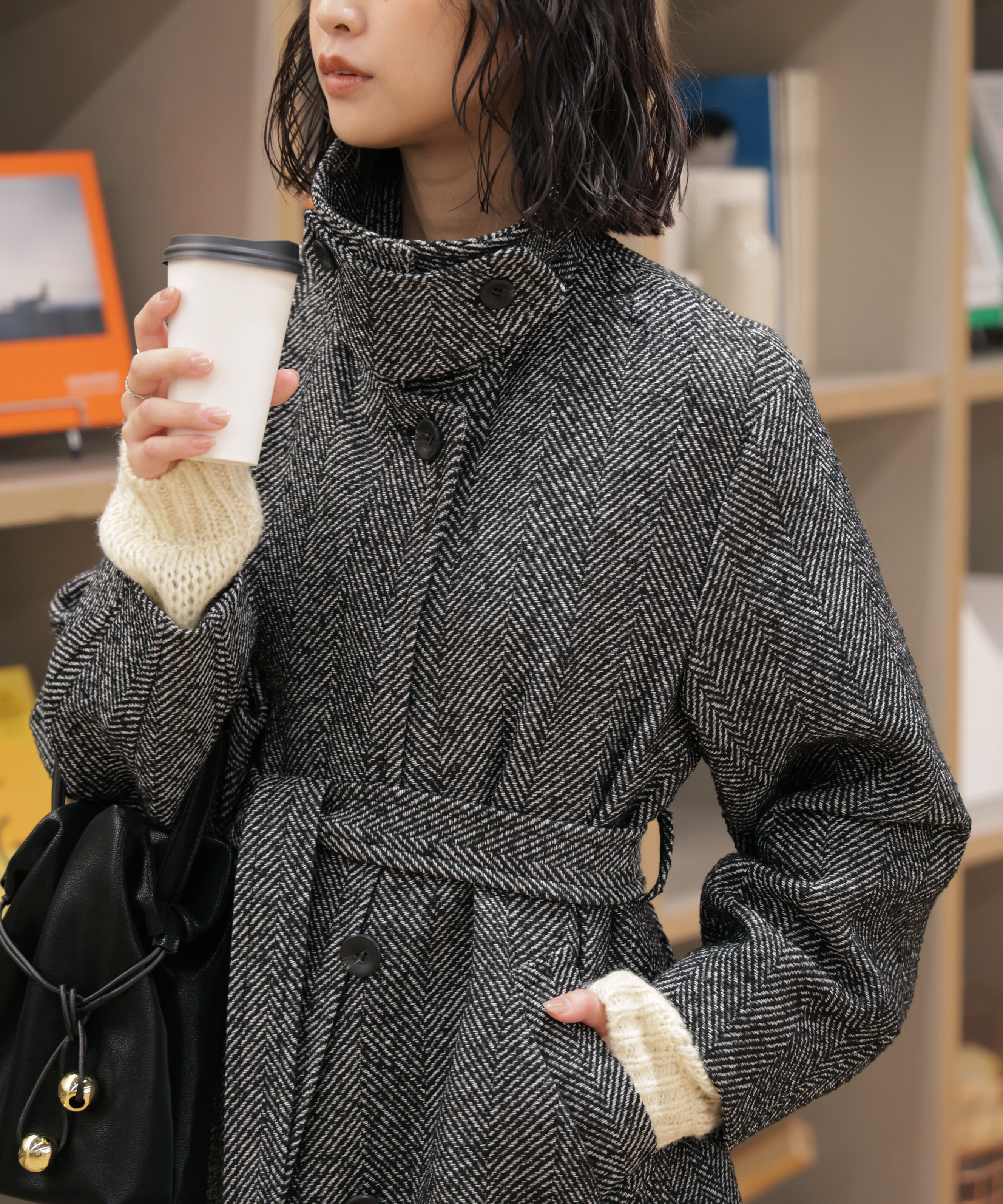  「スタンドカラーミドル丈ツイードコート」|その他|ブラックベー 1