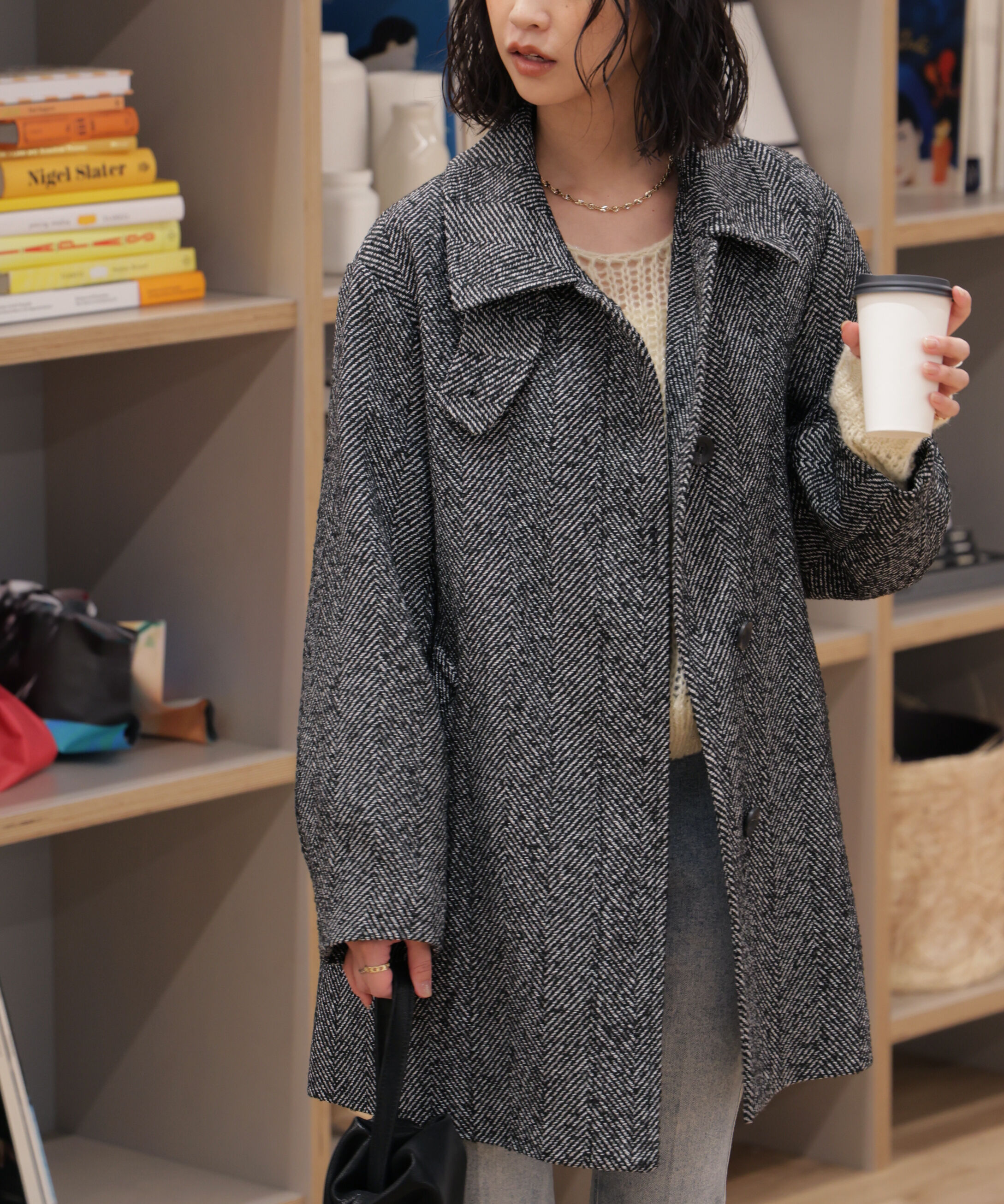  「スタンドカラーミドル丈ツイードコート」|その他|