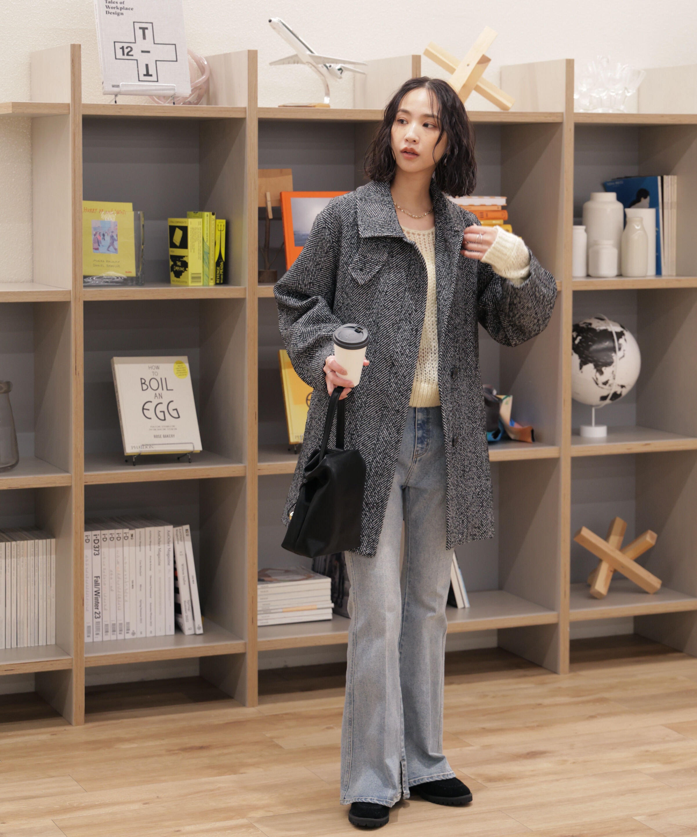  「スタンドカラーミドル丈ツイードコート」|その他|