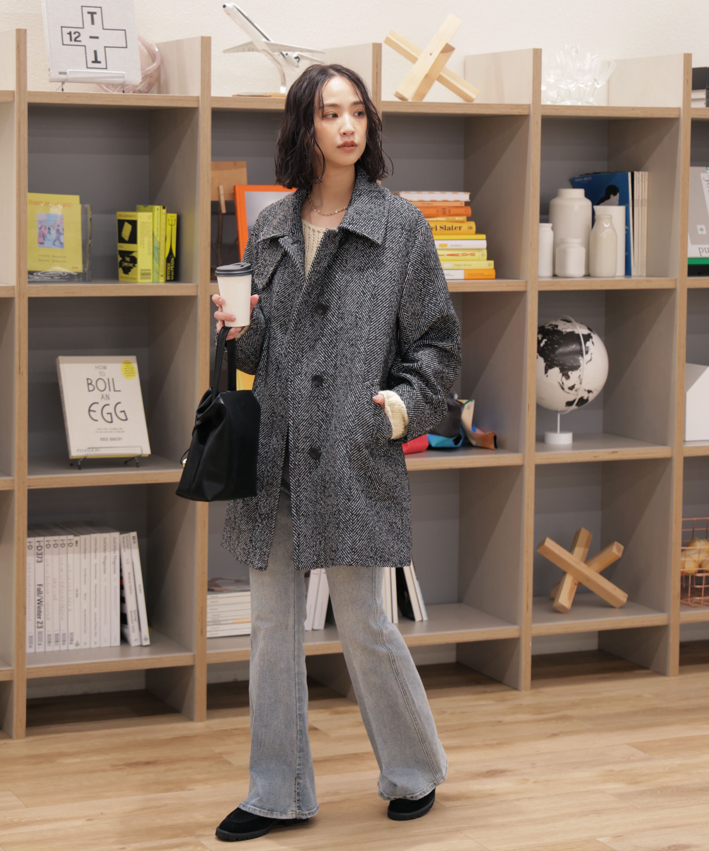  「スタンドカラーミドル丈ツイードコート」|その他|