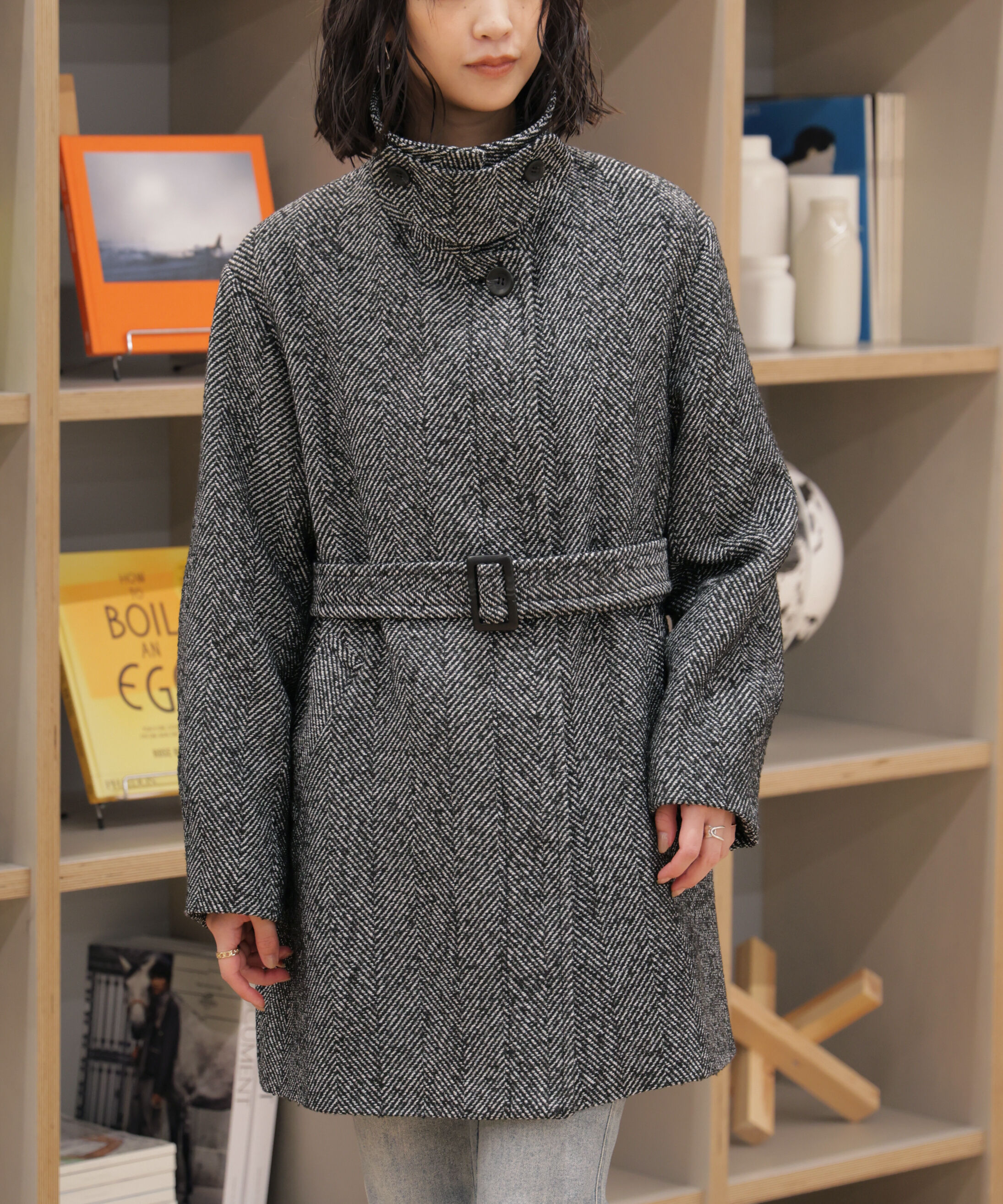  「スタンドカラーミドル丈ツイードコート」|その他|